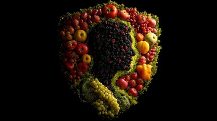 Fruits and vegetables arranged to form a profile