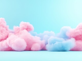 Pink and blue cotton candy clouds on a pastel background, studio shot, product display