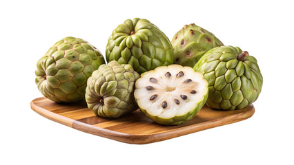 Obraz premium A group of fresh Sugar Apples beautifully arranged on a wooden board