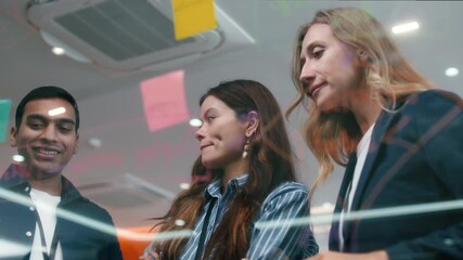 Group of Multicultural business people Meeting, Planning business strategy using sticky notes collaboration working together in boardroom at office workplace. Business brainstorming ideas concept.