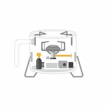 Minimalist portable camping stove illustration exhibiting innovative design and practicality perfect for outdoor adventures equipment 157 characters