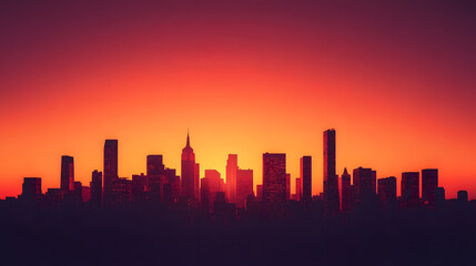 Cityscape Silhouette at Dusk with Vibrant Orange Sky