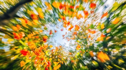 Abstract impressionistic image of autumn foliage with motion blur creating a dynamic effect