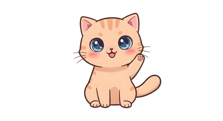 Obraz premium Adorable Orange Tabby Kitten Cartoon with Big Blue Eyes and Waving Paw