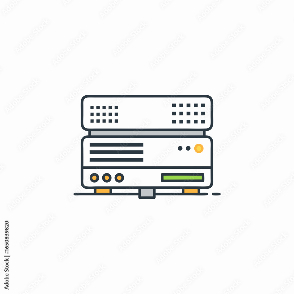 Poster data processing illustration representing a modern server for internet technology solutions, in a si