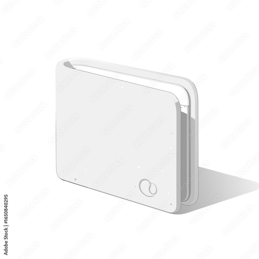 Poster minimalist aesthetic: white device floating elegantly against a stark white background creating a vi