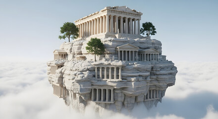 Floating Island City with Ancient Greek Architecture