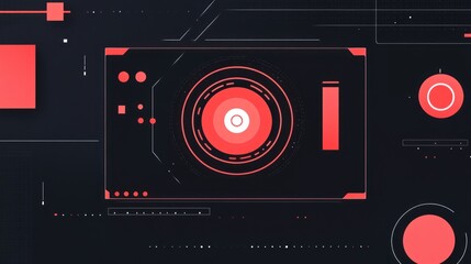 Abstract futuristic hud interface with geometric shapes and red color scheme background