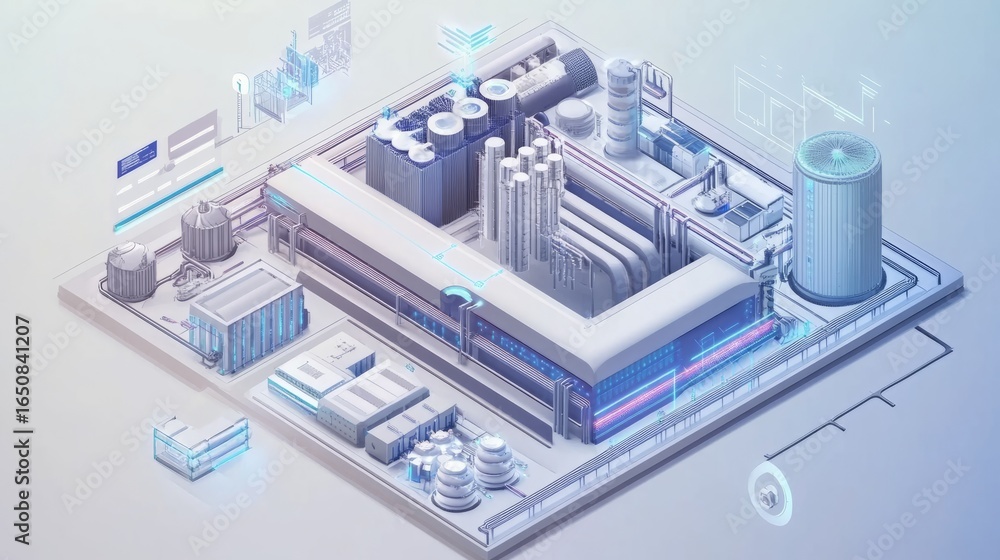 Poster smart factory industrial automation with iot and machine learning technology showcasing advanced rob