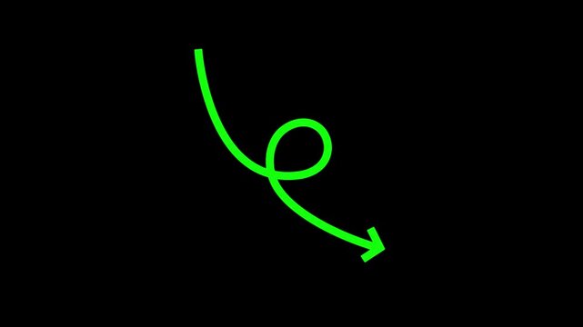 minimalist hand drawn pointer animation,scribble arrow loop animation,hand drawn curly arrow animation,simple line art arrow animation element.