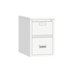 Illustration of a minimalist white two-drawer filing cabinet for office organization and storage solutions