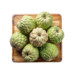 Fototapeta premium Custard Apples on a Wooden Board, Fresh and Ready to Eat, Close up
