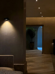 Abstract interior design in a hotel lobby with wall light