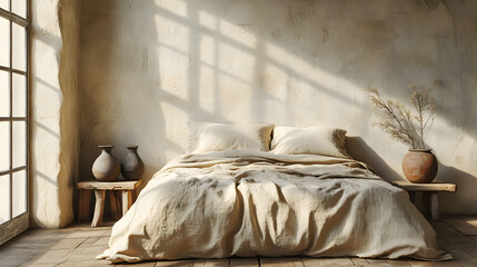 Minimalist Bedroom with Natural Light and Textured Walls