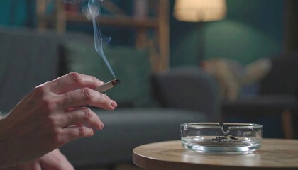 Hand holding cigarette, smoke rising