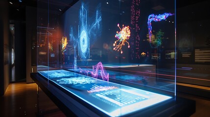 A holographic display showcasing AI algorithms and neural networks in action .