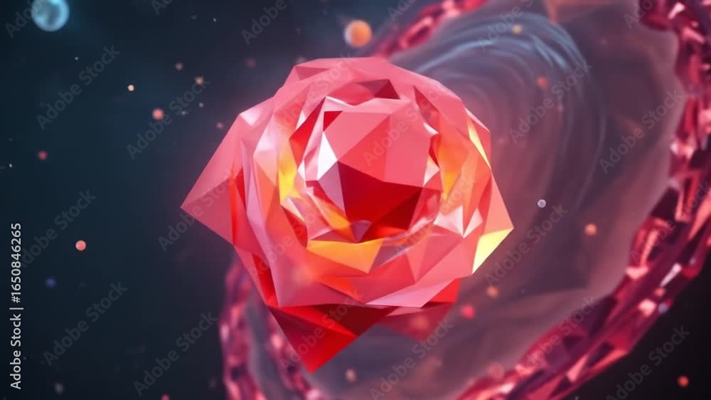 Poster abstract low poly art animation with a geometric shape in cosmic background