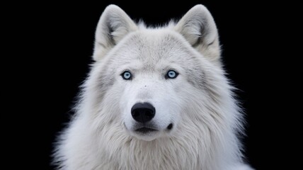 Fototapeta premium arctic wolf face portrait isolated on black background
