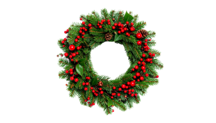Christmas wreath with red berries isolated on solid white background Png