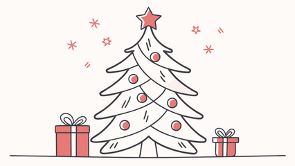 Simple christmas tree with gifts and stars illustration
