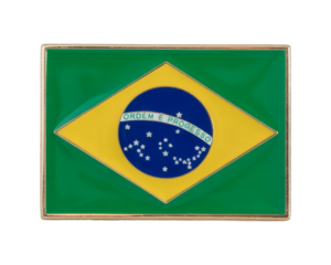 a Glossy Enamel Pin Depicting the Brazilian Flag with a Golden Border