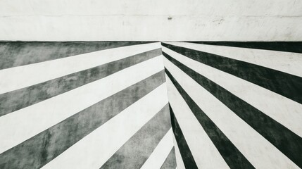 Monochrome Concrete Wall with Geometric Rays of Alternating Black and White Stripes