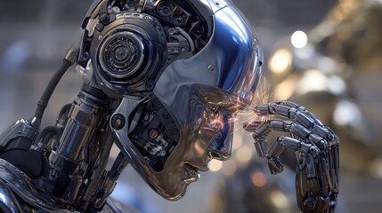 Fototapeta premium Futuristic Robot AI Thinking with Metal, and Technology.