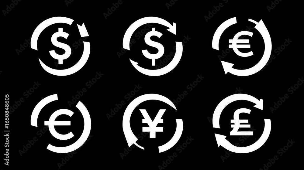 Poster currency exchange symbols representing global financial transactions in a modern design with simple 