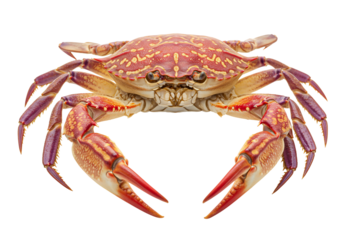 Red and purple crab detailed close up high resolution stock photo isolated on transparent background