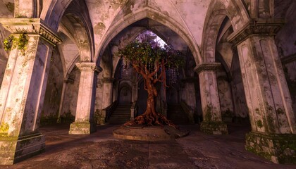 Fototapeta premium Arched dungeon with a crystal tree