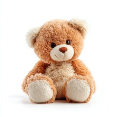 A plush, cuddly teddy bear, sitting with an inviting expression. It's a classic toy, exuding comfort and charm. The bear features soft fur and a sweet face