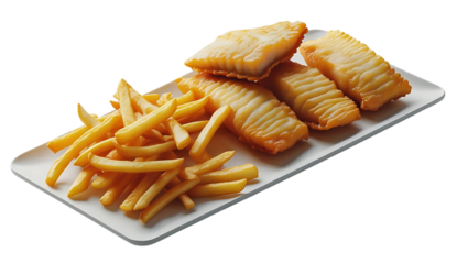 Vector Illustration of Fried Fish with Fries, Transparent Background, No Background, Classic Seafood Meal