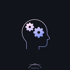 head with gears icon, thinking and learning process