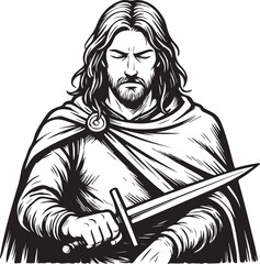 Tattoo design of a Norse god sharpening a sword