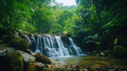 Obraz premium A hidden waterfall in a tropical jungle