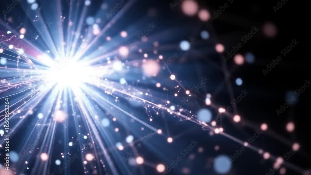 Aufkleber bright and futuristic abstract background with light rays and connected dots