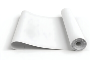 A roll of white paper partially unrolled on a white surface in a studio setting with soft lighting .