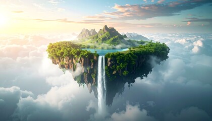 Dreamlike island floats among the clouds