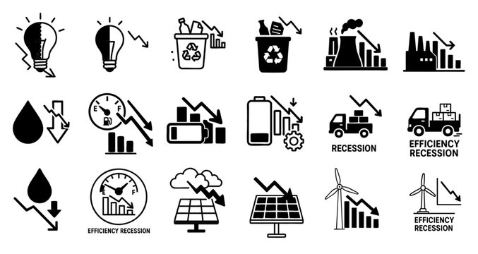 efficiency recession concept. Icons representing efficiency, recession, and sustainability concepts.