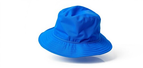Fototapeta premium A vibrant blue bucket hat floats against a stark white backdrop, clean, illustration
