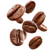 Obraz premium Roasted coffee beans in mid-air, a scattering of rich, brown beans