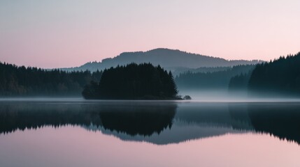 Obraz premium Misty lake sunrise reflection