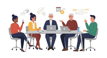 Diverse Team Meeting Around Table, Discussing Business Strategy.