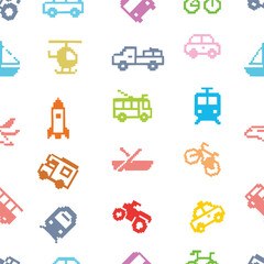 means of transportation pixel art cute colorful seamless background vector