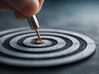 Concept of business strategy and future sustainable business finance action plan. Hand touch target board for creative and set up business objective target and success and business goals concept