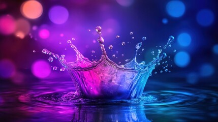 Dynamic water splash with vibrant neon colors creating a captivating visual effect showcasing