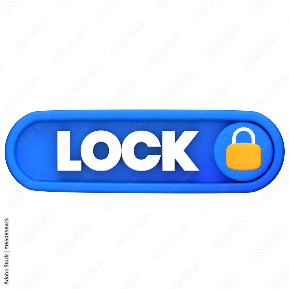 Fototapete 3d rendering of a blue security lock button with a yellow padlock symbol. isolated graphic for web i