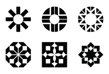 Fototapeta premium Geometric abstract symbols – decorative circular and polygonal black and white pattern set