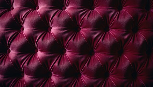 Close-up of luxurious burgundy velvet tufted upholstery with deep buttoned design. Elegant and plush fabric texture. - Powered by Adobe