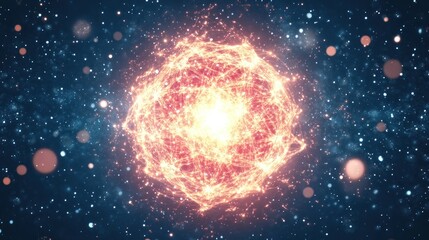 Cosmic sphere of energy radiates against the backdrop of stars and nebulae